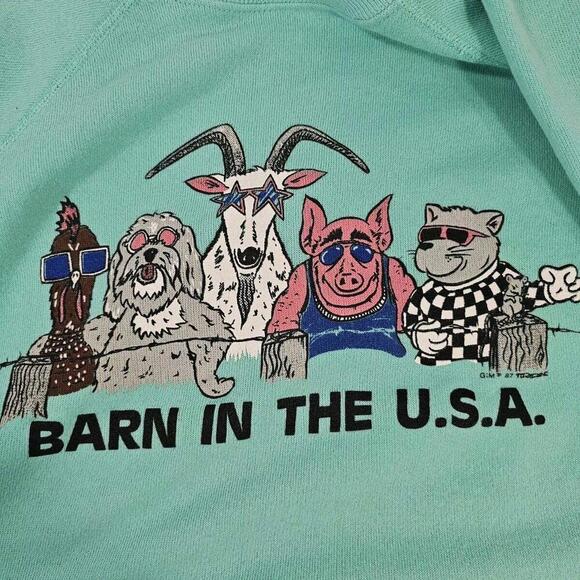 Vtg Hanes L Mint Crewneck Sweatshirt "Barn In The Usa" Farm Animals '87 80's - Picture 3 of 8